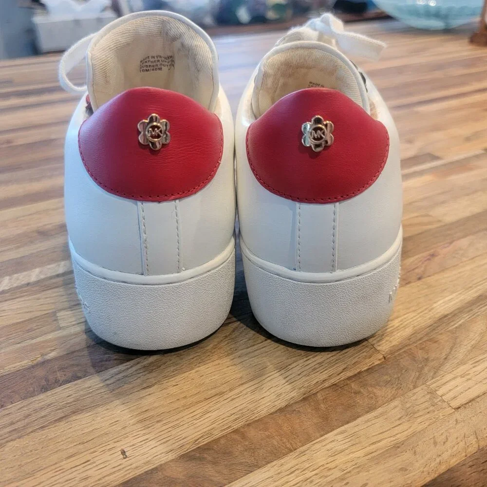 MICHAEL Michael Kors Mindy Floral Embellished White/Red Leather Sneakers - Picture 9 of 14